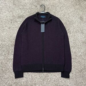 Patrick Assaraf Full Zip Sweater Mock Neck Dark Red Sz M Extra Fine Merino Wool